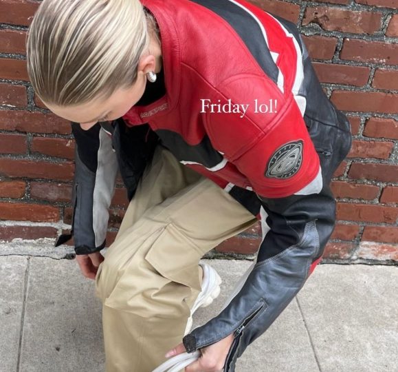 Elsa Hosk Elevates Cargo Pants and Padded Prada Bag with Chunky White Sneakers