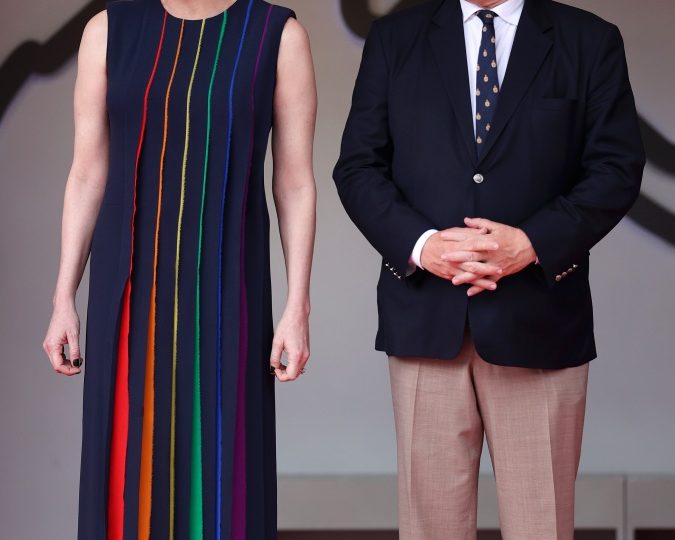 Princess Charlene of Monaco Debuts New Brunette Look in Multicolored Pleated Dress at the F1 Grand Prix of Monaco