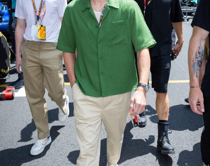 Tom Holland Laces into Zegna’s Cream Triple Stitch Sneakers at Formula 1 Monaco Grand Prix