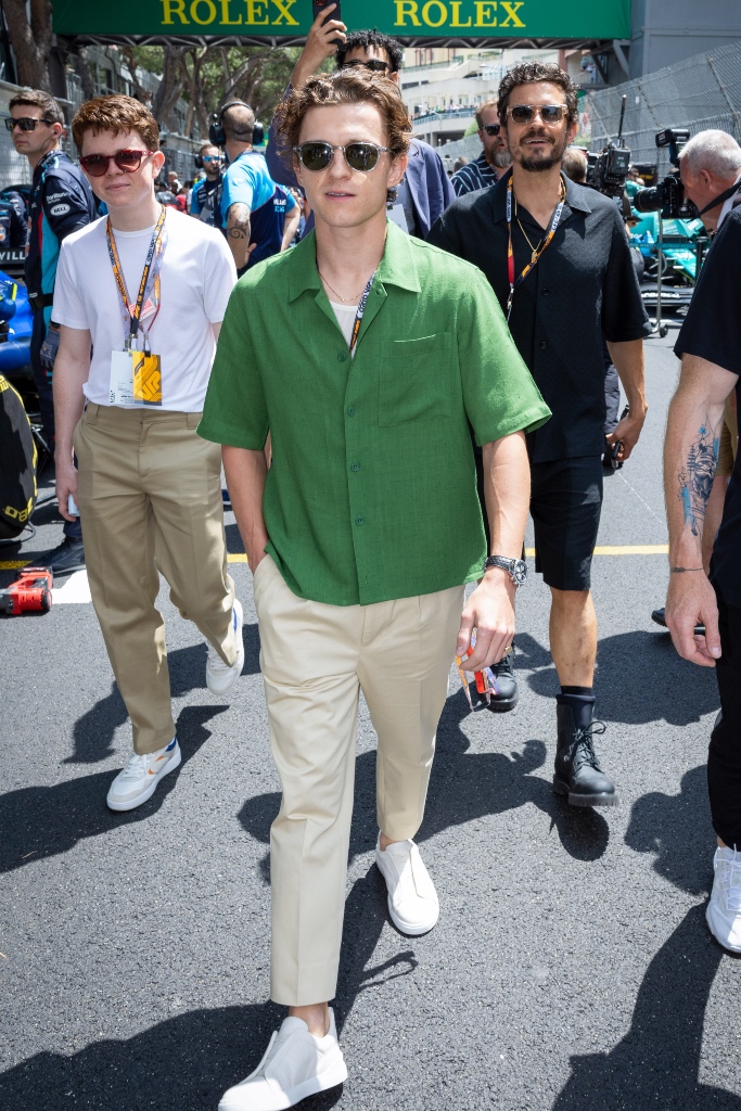 Tom Holland, Paddy Holland, Orlando Bloom, Zegna, sneakers, mens sneakers, low top sneakers, leather sneakers, off-white sneakers, flat sneakers, laceless sneakers, triple stitch, triple stitch sneakers, slip on sneakers, Formula One, Monaco, Monaco Grand Prix, racing