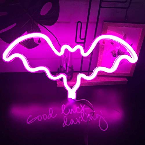 HEYFUNi Fiee Pink Bat Shaped Neon Signs